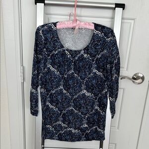 Talbots Blue and White Patterned Top